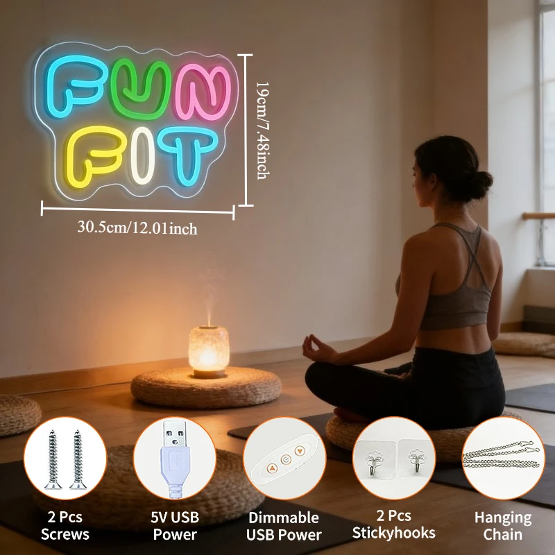 Fun Fit Neon Sign LED Cartoon  - Yoga Fitness Room review and price